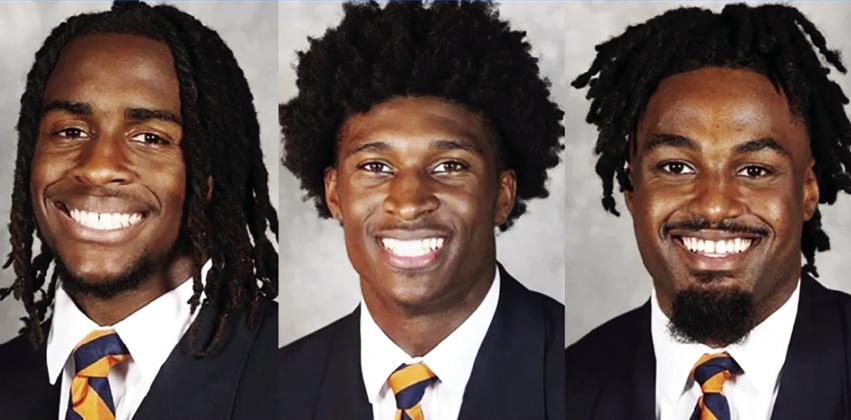 UVA footballs players Devin Chandler (left), Lavel Davis, Jr. (center) and D’Sean Perry (right) were shot and killed on a university bus on campus. Photos/ UVA Athletics-- STORY ON PAGE 5