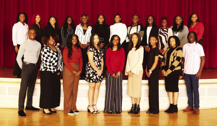 COTILLION 2024 PARTICIPANTS—Front Row (Left to Right): John W. Wilson IV, Layla Solomon, Aleah Crudup, Skyler Smith, Ava Butler, Kari Newton, MaKiyah Farley, Kaicey McKenzie, Cameron Ousley. Back Row (Left to Right): Kendal Ford, Au’Miyah Chatmon, A’laina Corbin, Bria Davis, Michelle Young, Zayla Vann, Desiree McBride, Gabrielle James, Kiersten Hayes, Ranyah Rawlings, Ilana Hill, Niyah McDowell