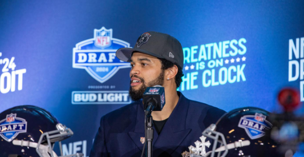 Chicago Bears quarterback Caleb Williams speaks to reporters after being selected by the Chicago Bears with the number one overall pick in the 2024 NFL Draft on Thursday, April 25, 2024. (Photo: Itoro N. Umontuen)
