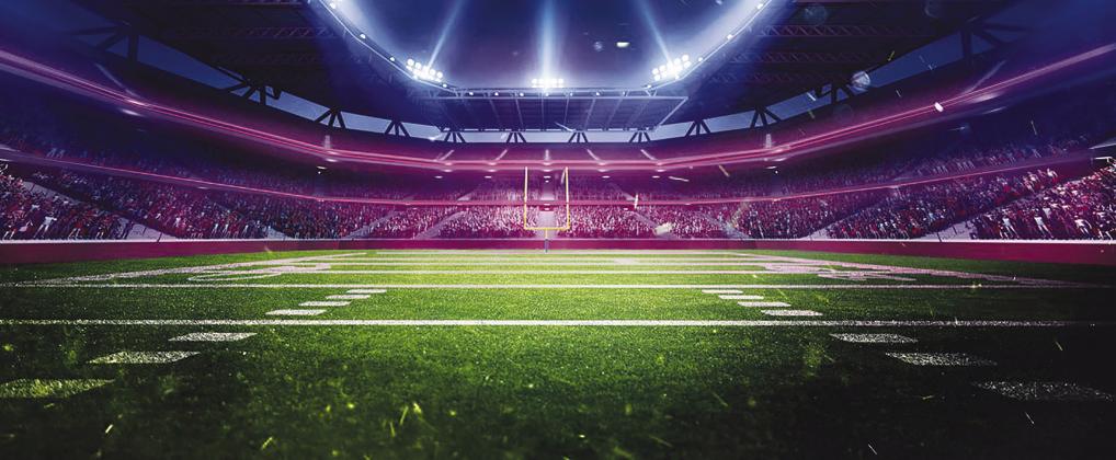 Aerial view of a 3D rendering of an American football, soccer stadium in neon light. courtesy image/NNPA