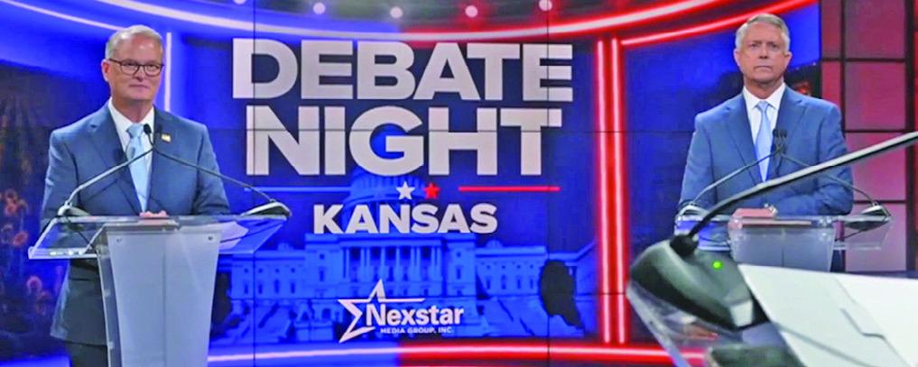 Sen. Roger Marshall (right) and challenger Adam Hamilton met for the debate hosted by television station FOX4. (Courtesy FOX4)