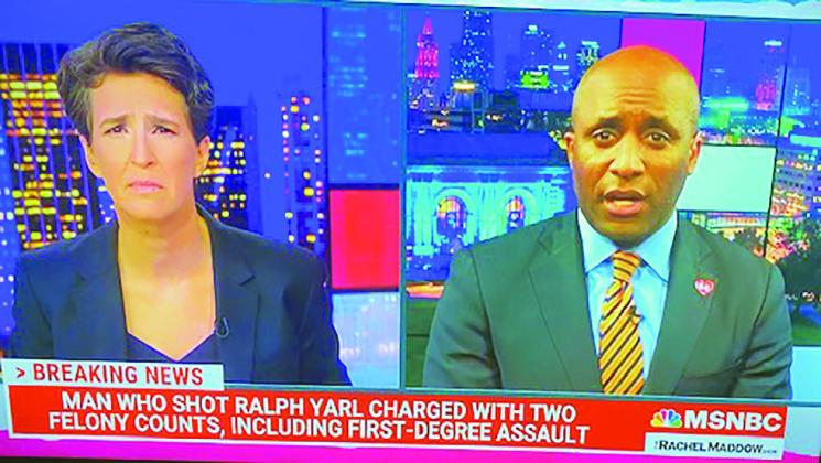 KCMO Mayor Quinton Lucas (right) in this screenshot was interviewed by MSNBC’s Rachel Maddow following Monday’s announcement of charges against Andrew Lester, a white Kansas City homeowner for shooting twice, Ralph Yarl, 16, an unarmed black honor student.