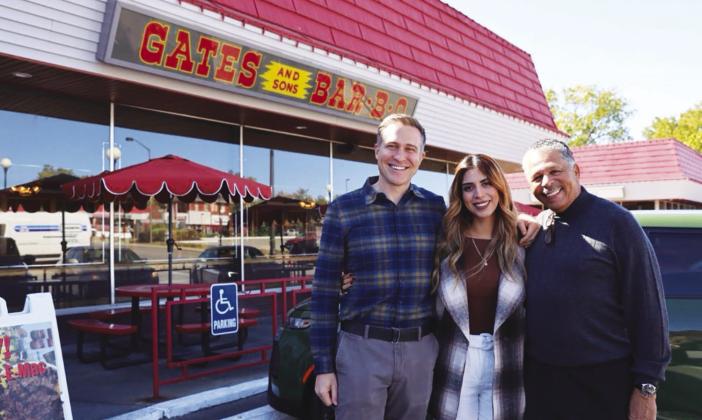 Lucas Kunce (left) campaigned in Kansas City this week and stopped by one of the famous Gates and Sons Bar-B-Q restaurants where he had lunch with and thanked supporter George Gates (right) Submitted photo