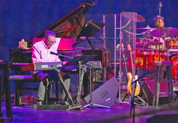 (Above and below, left) Herbie Hancock performs at a sold-out concert last Thursday, at the Kauffman Performing Arts Center in Kansas City, Mo. (Photos by Jen Isemann)