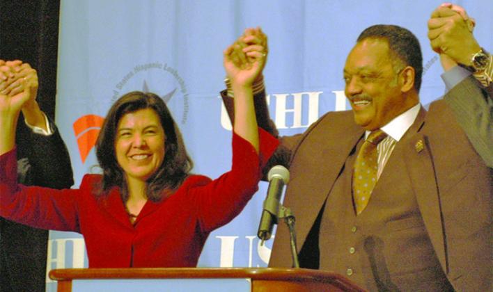Rev. Jesse Jackson (right) spoke several times at USHLI’s national conference. (USHLI photo)