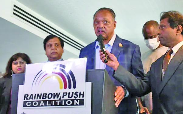Civil rights leader the Rev. Jesse Jackson, then president of Rainbow PUSH Coalition, speaks at an event in Washington, D.C., in 2021. Politicians, faith leaders and activists are remembering Jackson, who died on Feb. 17. (Courtesy, Roy Lewis/The Washington Informer)