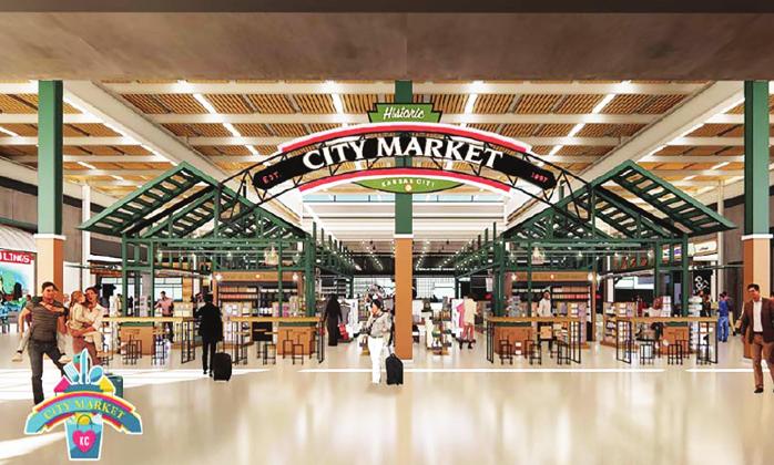 An architectural rendering of the proposed concession area at the New Terminal at Kansas City International Airport.