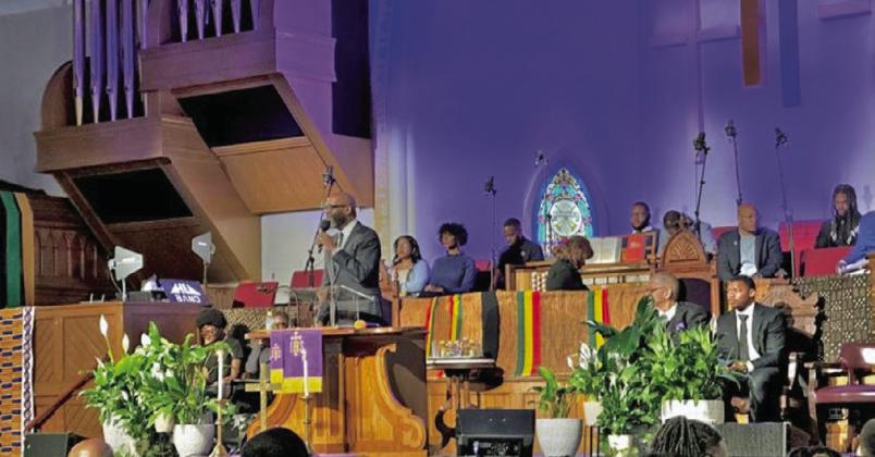 Rev. William H. Lamar IV, Metropolitan AME pastor, delivers the Black Press Sunday message on March 15. ( Credit: AFRO Photo / Alexis Taylor)