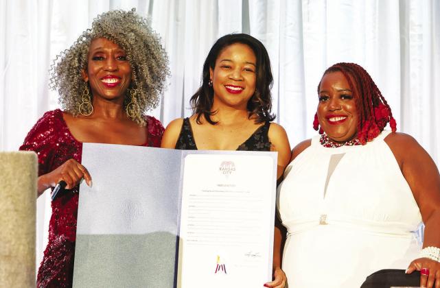 KCMO Councilwoman Dr. Melissa Patterson Hazley (center) presented a proclamation from KCMO Mayor Quinton Lucas to Myra Everette (left) DEED president and Dionne Greenfield (right) KCMO Alumnae Chapter president.