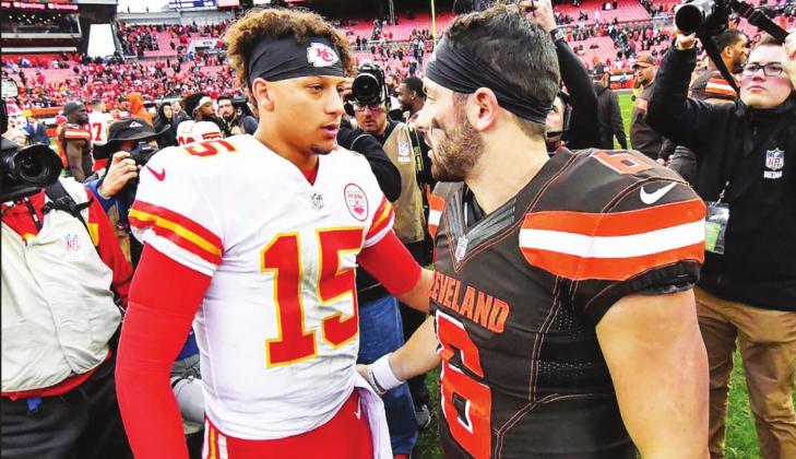 From left: Chiefs QB Patrick Mahomes and Browns’ QB Baker Mayfield. Courtesy file photo.CBS Sports