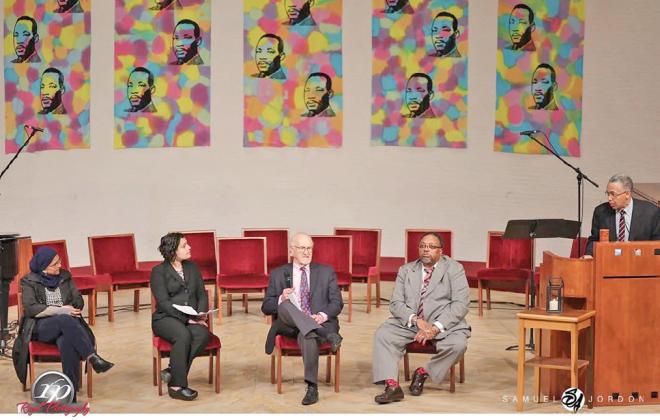 PANELISTS—From left: Dr. Sofia Khan, Rabbi Talia Kaplan, Mark Johnson, Bishop Frank Douglas (Photo/Samuel Jordon Images)