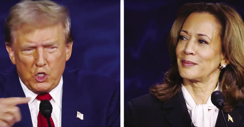 Former President Donald Trump and Vice President Kamala Harris during their first presidential debate Philadelphia on Tuesday night. Photo: Screen capture from ABC News feed of the debate.