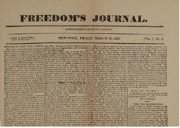 Image of Freedom’s Journal, the first black-owned newspaper (Fair use image)