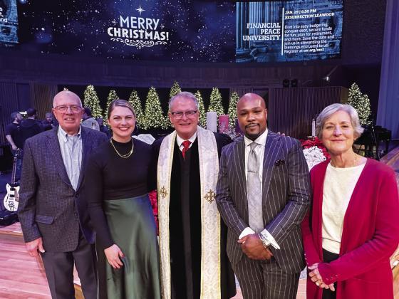 From left, Rick Kastner; Dr. Megan Krohn, executive vice president of Dental Services for Swope Health; Rev. Adam Hamilton, senior pastor, United Methodist Church of the Resurrection; Jeron Ravin, JD, president/CEO of Swope Health, and Laura Gregory. Rick Kastner and Laura Gregory are the Resurrection church’s members/volunteers who are leading the church’s Vision 2030 initiative to close the opportunity gap for children in our community. photo/swopehealth.org
