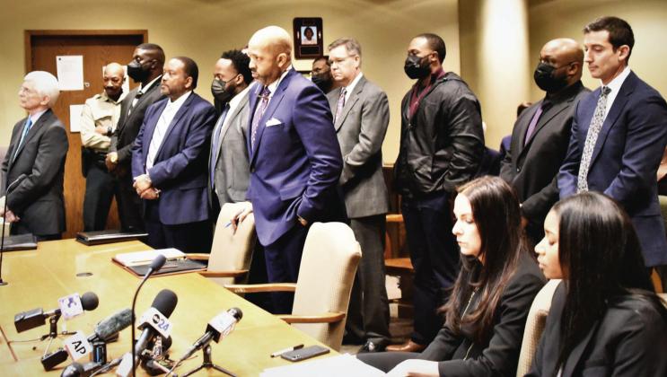 Fired Memphis Police Department officers Tadarrius Bean, Demetrius Haley, Desmond Mills Jr., Emmitt Martin III and Justin Smith (wearing masks) face Shelby County Criminal Court Judge James Jones Jr. in connection with the death of Tyre D. Nichols. (Photo: Gary S. Whitlow/ GSW Enterprises/The New Tri-State Defender) RELATED STORY ON PAGE B4
