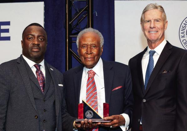Shown from left: Former Council Member Jermaine Reed, Alvin Brooks (93), and Rick Armstrong, President of the Kansas City Metropolitan Crime Commission (KCMCC)