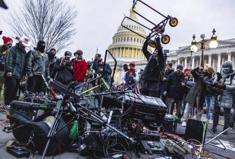 A mob of President Donald Trump’s supporters destroys multimedia equipment during the Jan. 6 attack on the U.S. Capitol photo/Alex Kent/Tennessee Lookout.