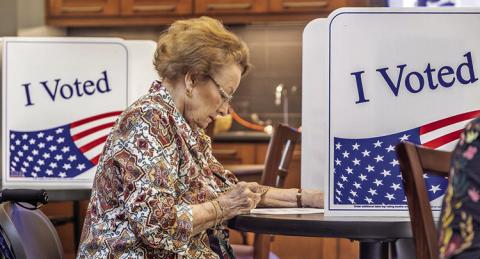 Elizabeth May marks her ballot while voting at Second Presbyterian Church in Little Rock’s Pleasant Valley neighborhood on Tuesday, March 3, 2026. (Photo by John Sykes/Arkansas Advocate)