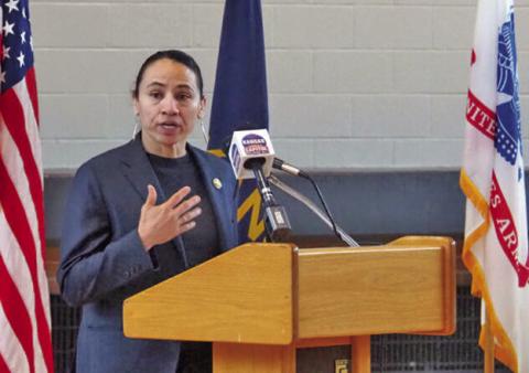 U.S. Rep. Sharice Davids, D-Kansas, shares appreciation for Kansans who are committed to preventing partisan gerrymandering of congressional districts to favor Republican candidates and serve the interests of President Donald Trump. This April 2026 image is of Davids at an event in Kansas City, Kansas. (Photo by Tim Carpenter/Kansas Reflector)