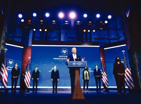 President-elect Joe Biden introduces key foreign policy and national security nominees and appointments Tuesday in Wilmington, Del. Mark Makela/Getty Images