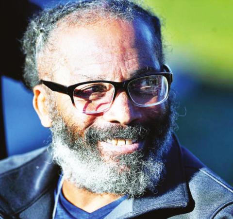 Freed from prison after 43 years, wrongly-convicted Kevin Strickland managed a smile as he talked to reporters outside the Cameron Mo. prison. Courtesy photo