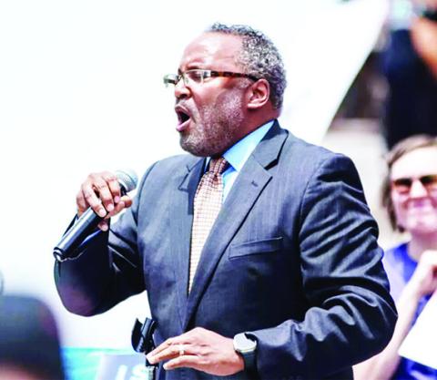 NAACP State President Nimrod Chapel speaks on the Capitol steps, May 15 in Jefferson City, Mo. photo/Annelise Hanshaw/Missouri Independent