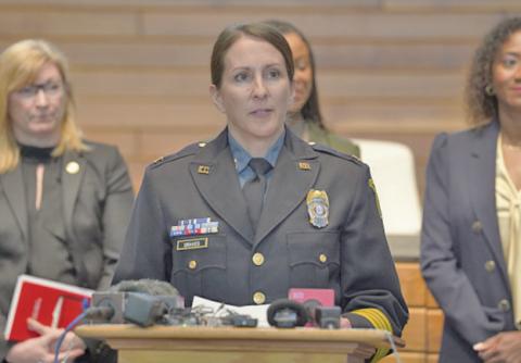 Kansas City, Missouri Police Chief Stacey Graves speaking at a press conference. (File photo)