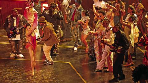 Artists including (L-R) Christone “Kingfish” Ingram, Misty Copeland, Miles Caton, Brittany Howard, Raphael Saadiq and Raphael Thomas perform onstage during the 98th Oscars at Dolby Theatre on March 15, 2026 in Hollywood, California. (Photo by Kevin Winter courtesy BET)