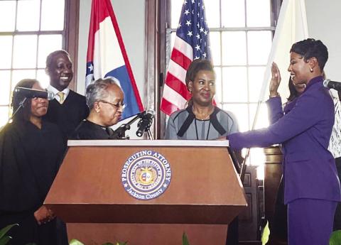 It was a historic day, Friday, January 3, 2025 as Jackson County’s first black prosecutor, Attorney Melesa Johnson was sworn-in. Shown administering the oath is The Honorable Judge Lisa White Hardwick, accompanied by other black judges who Judge Hardwick said “symbolize 25 years of progress in our system.” To view a video of the ceremony, visit: https://www.youtube.com/watch?v=kNono6CIvXI.