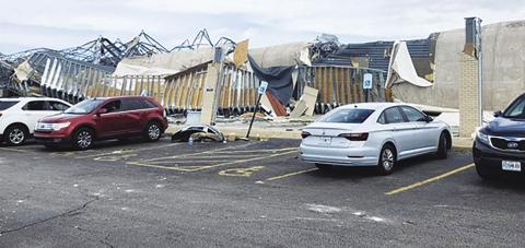 Several storefronts were ripped from retail businesses, and buildings sustained major structural damage in the Urban League Plaza just east of the Urban League of Metropolitan St. Louis headquarters at 1408 N. Kingshighway. Courtesy photo/St. Louis American/Alvin A. Reid