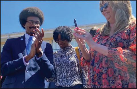 Democratic state Rep. Justin Pearson with Rep. Johnson after being reinstated (FILE PHOTO)