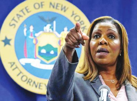 New York Attorney General Letitia James acknowledges questions from journalists at a news conference on May 21, 2021, in New York. photo/Richard Drew/AP