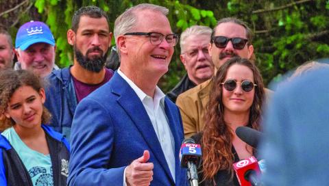 Adam Hamilton (center) is a Democratic candidate for the United States Senate in Kansas and the founding pastor of the United Methodist Church of the Resurrection, the largest church in Kansas and the largest United Methodist congregation in the country. (Photo by Anna Kaminski/Kansas Reflector)