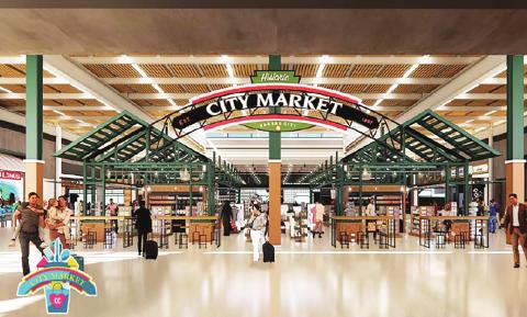 An architectural rendering of the proposed concession area at the New Terminal at Kansas City International Airport.