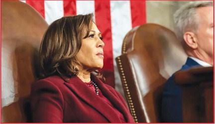 Vice President Kamala Harris seated next to House Speaker Kevin McCarthy. Official White House Photo/Adam Schultz
