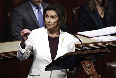 Speaker of the House Nancy Pelosi delivers remarks from the Capitol’s House chamber on Nov. 17. Anna Moneymaker/Getty Images
