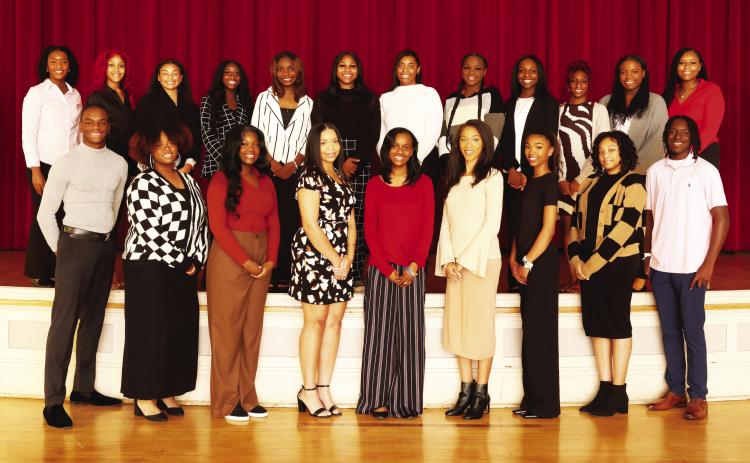 COTILLION 2024 PARTICIPANTS—Front Row (Left to Right): John W. Wilson IV, Layla Solomon, Aleah Crudup, Skyler Smith, Ava Butler, Kari Newton, MaKiyah Farley, Kaicey McKenzie, Cameron Ousley. Back Row (Left to Right): Kendal Ford, Au’Miyah Chatmon, A’laina Corbin, Bria Davis, Michelle Young, Zayla Vann, Desiree McBride, Gabrielle James, Kiersten Hayes, Ranyah Rawlings, Ilana Hill, Niyah McDowell
