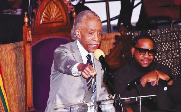 (Left photo) On the same day of the inauguration and just miles from the U.S. Capitol, the Rev. Al Sharpton speaks at a rally celebrating the official holiday for the Rev. Dr. Martin Luther King Jr. As President Donald Trump issued an executive order to eliminate diversity, equity and inclusion (DEI) policies across federal agencies, Sharpton warned corporations that abandoning DEI policies would lead to boycotts. photo/Robert R. Roberts/The Washington Informer