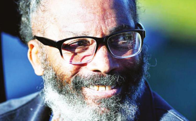 Freed from prison after 43 years, wrongly-convicted Kevin Strickland managed a smile as he talked to reporters outside the Cameron Mo. prison. Courtesy photo