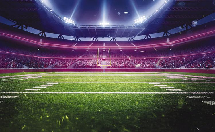 Aerial view of a 3D rendering of an American football, soccer stadium in neon light. courtesy image/NNPA
