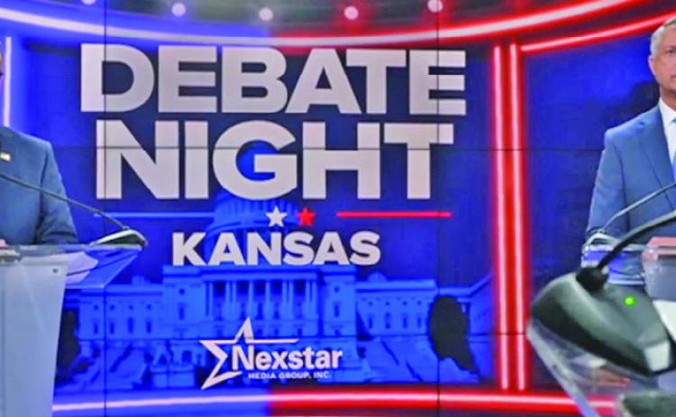 Sen. Roger Marshall (right) and challenger Adam Hamilton met for the debate hosted by television station FOX4. (Courtesy FOX4)