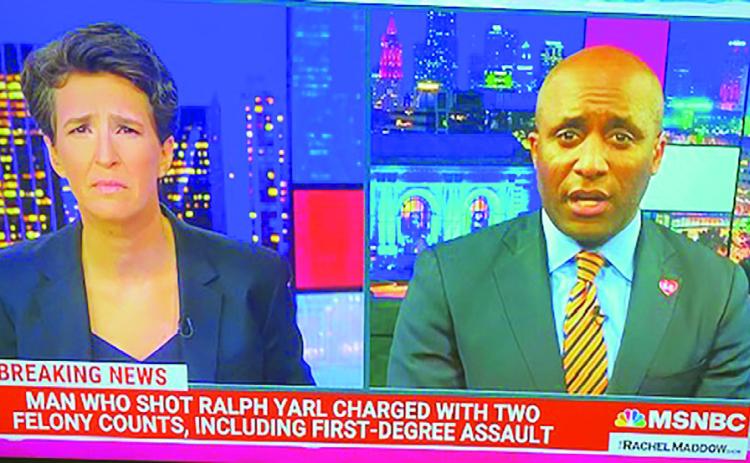 KCMO Mayor Quinton Lucas (right) in this screenshot was interviewed by MSNBC’s Rachel Maddow following Monday’s announcement of charges against Andrew Lester, a white Kansas City homeowner for shooting twice, Ralph Yarl, 16, an unarmed black honor student.