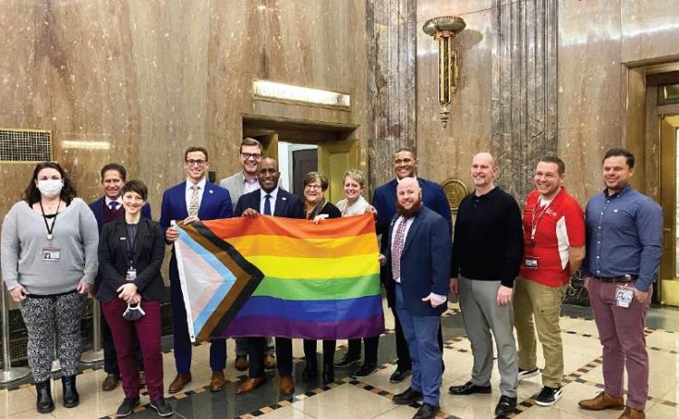 Pride flag raising ceremony at City Hall