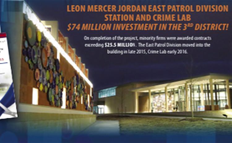 The East Patrol Division moved into the Leon Mercer Jordan East Patrol Division Station in late 2015, and the Crime Lab in early 2016.