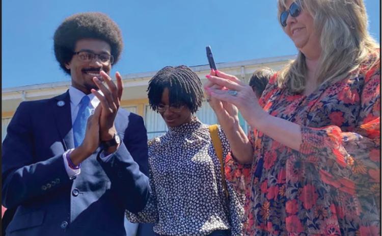 Democratic state Rep. Justin Pearson with Rep. Johnson after being reinstated (FILE PHOTO)