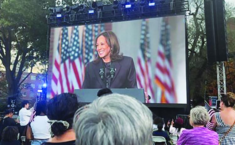 An estimated 15,000 people gather on Howard University’s campus on Nov. 5 to support alumna and Democratic presidential nominee and Vice President Kamala Harris. (Skylar Nelson/The Washington Informer)