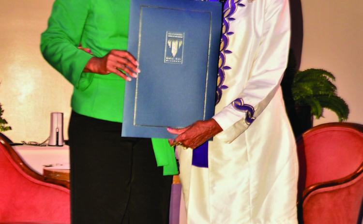 FIRST BLACK KCMO MAYOR PRO TEM HONORED WITH PROCLAMATION—Last Saturday at the Bruce R. Watkins Cultural Heritage Center’s “A Conversation with the Elders,” KCMO Fifth District Councilwoman and newly appointed Mayor Pro Tem Ryana Parks-Shaw (left), presented a Mayoral Proclamation to the first black woman Mayor Pro Tem and former Acting Mayor Joanne Collins. Parks-Shaw is the second black woman to be appointed Mayor Pro Tem in the city’s history. Photo/George Murphy