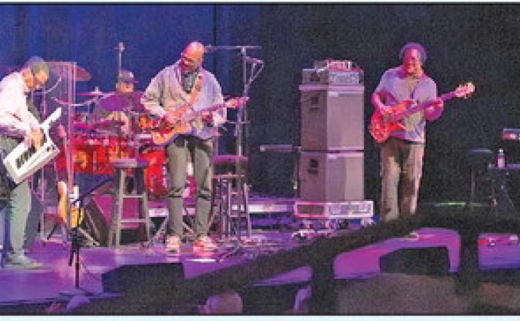 Herbie Hancock (left) celebrated pianist and composer, along with trumpeter and composer Terence Blanchard, guitarist Lionel Loueke, bassist James Genus and drummer Jaylen Petinaud perform Aug. 6 at the Kauffman Performing Arts Center downtown. (Photo by Jen Isemann)