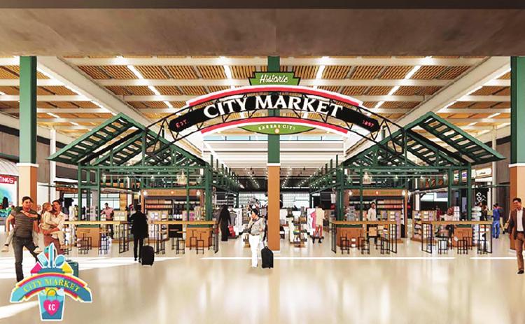 An architectural rendering of the proposed concession area at the New Terminal at Kansas City International Airport.