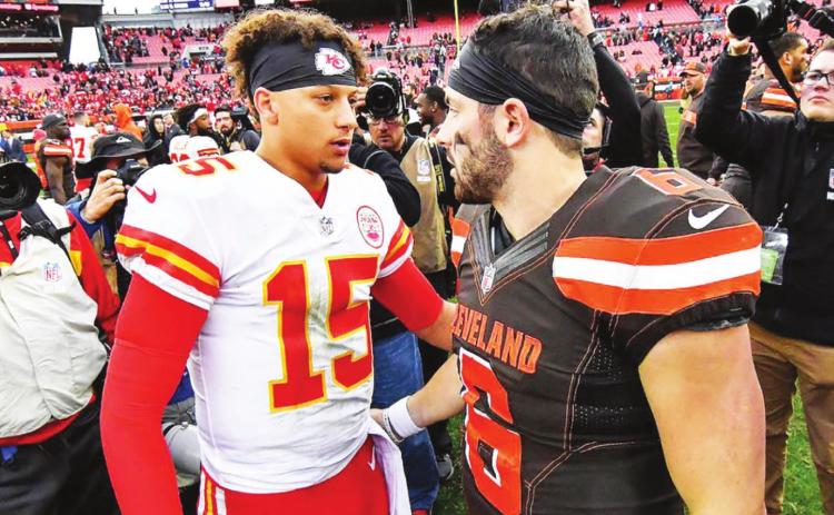 From left: Chiefs QB Patrick Mahomes and Browns’ QB Baker Mayfield. Courtesy file photo.CBS Sports